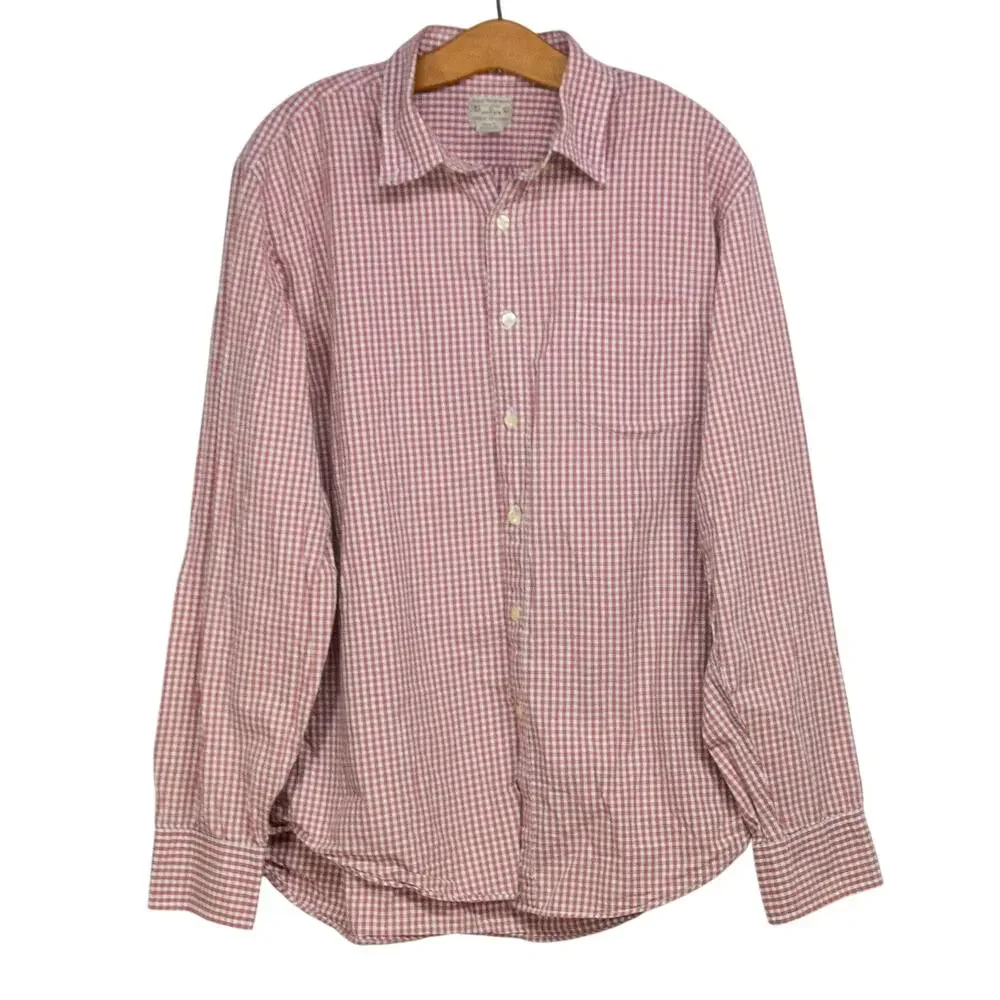 J.CREW Red White Gingham Plaid Button Down Long Sleeve Shirt Chest Pocket